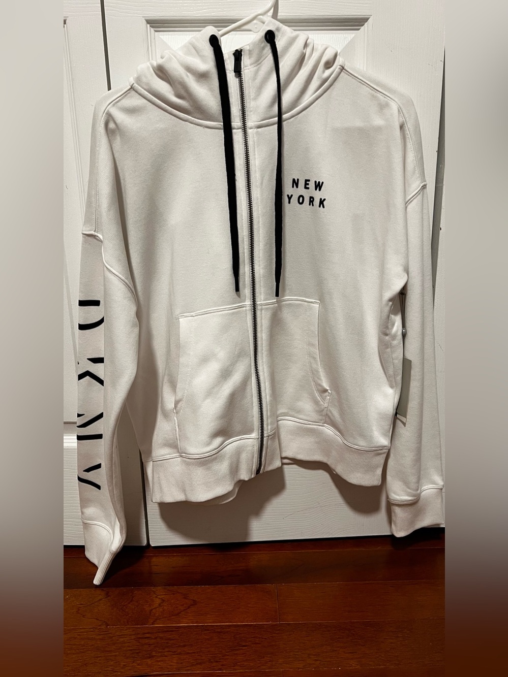 Dkny White Zip-Up Hoodie with Black Accents